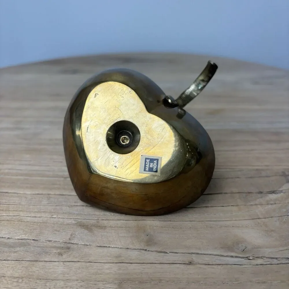 Vintage Brass Heart Shaped Chamberstick Candle Holder Cottagecore Granny Decor